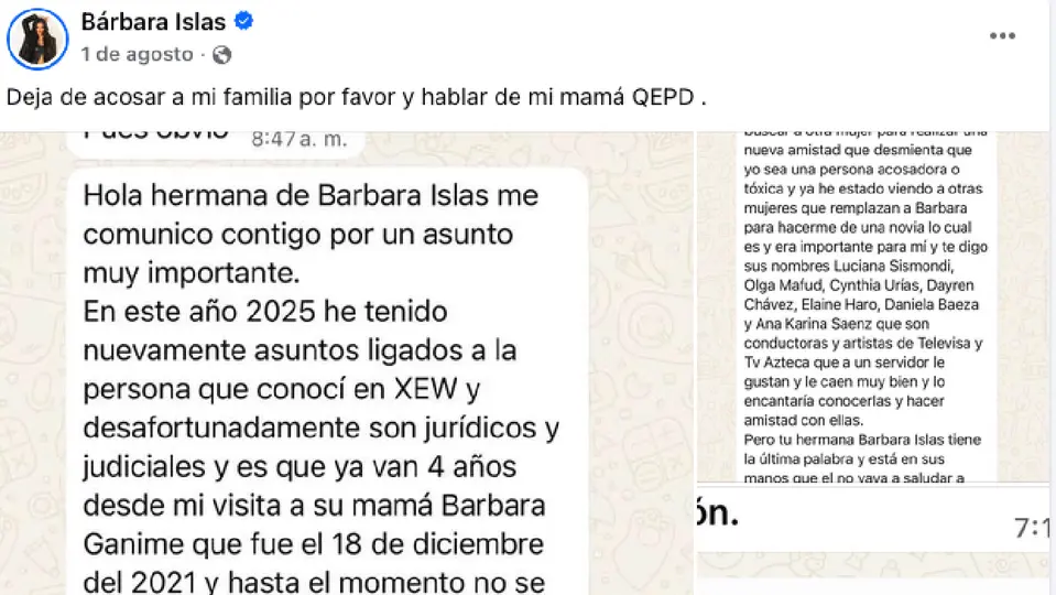 Bárbara hizo un llamado a las autoridades después de denunciar que desde hace siete años es víctima de presunto acoso / Especial