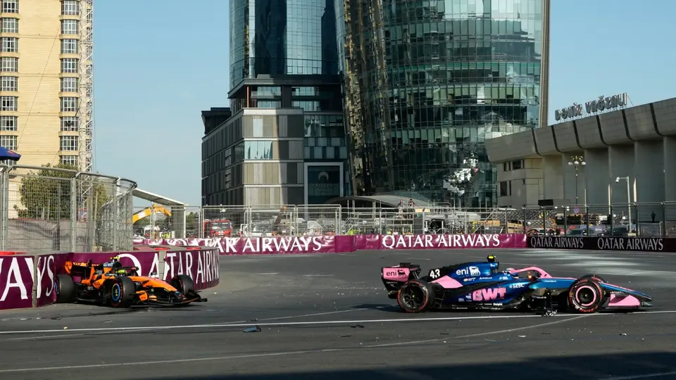 Lando Norris y Franco Colapinto tras el choque en Bakú | AP
