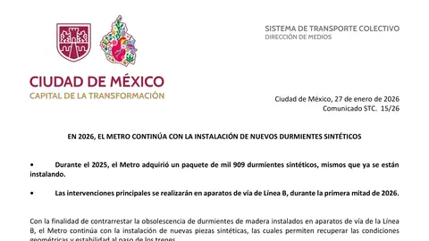 Autoridades del Metro informaron que las obras se realizan en horario nocturno./ Metro CDMX