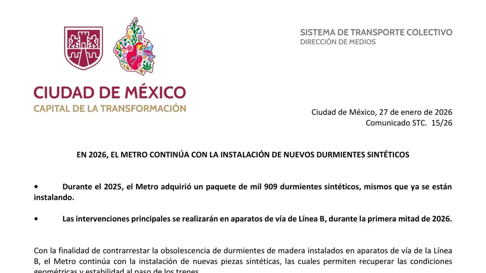 Autoridades del Metro informaron que las obras se realizan en horario nocturno./ Metro CDMX