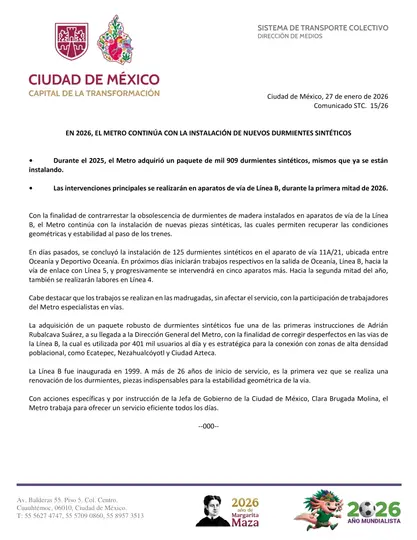 Autoridades del Metro informaron que las obras se realizan en horario nocturno./ Metro CDMX