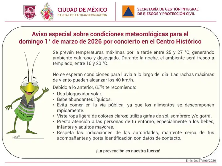 Recomendaciones emitidas por la CDMX. /@SGIRPC_CDMX.