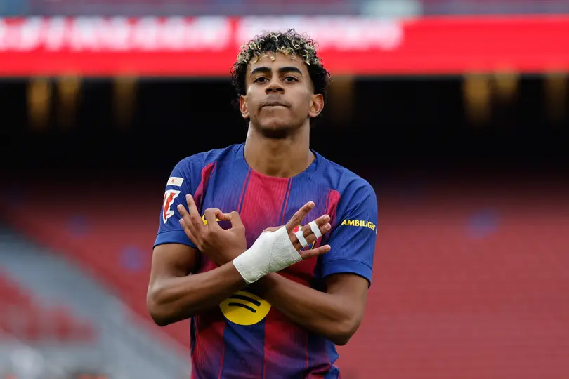 Lamine Yamal festeja gol en el Camp Nou | AP
