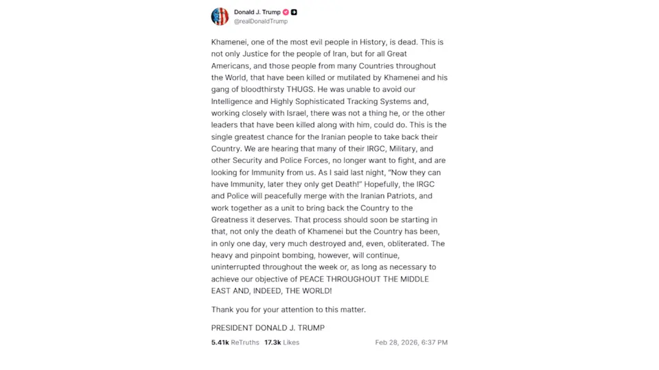 La información fue confirmada por Donald Trump en su cuenta de Truth Social.