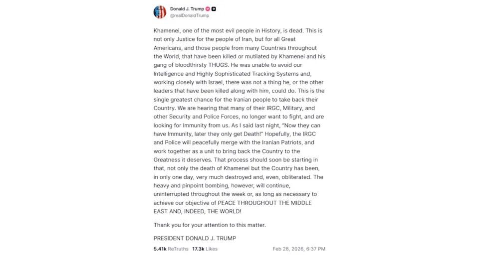 La información fue confirmada por Donald Trump en su cuenta de Truth Social.