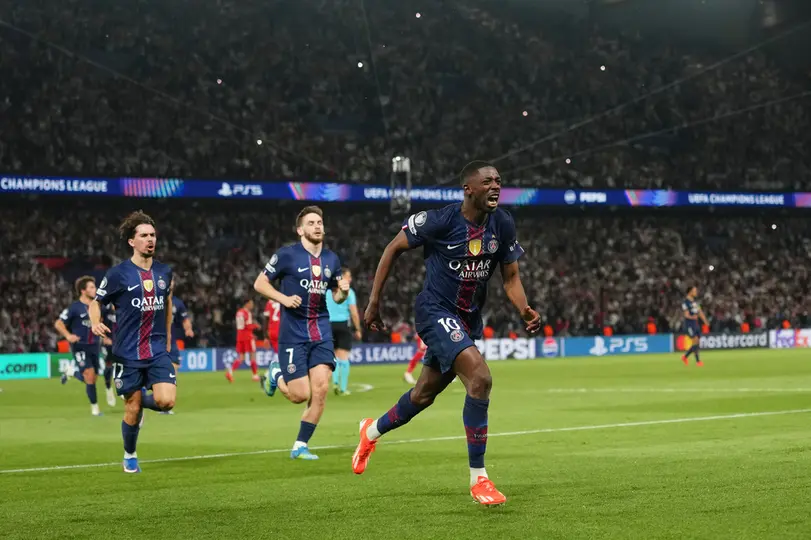 Ousmane Dembélé en celebración en el partido de PSG contra Bayern Munich en Champions League | AP