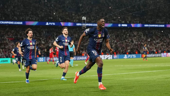 Ousmane Dembélé en celebración en el partido de PSG contra Bayern Munich en Champions League | AP