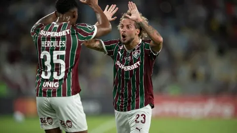 Jugadores de Fluminense celebrando anotación ante la Guaira | AFP