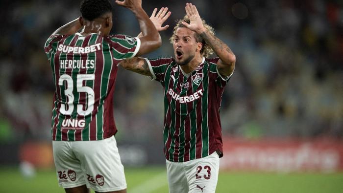 Jugadores de Fluminense celebrando anotación ante la Guaira | AFP