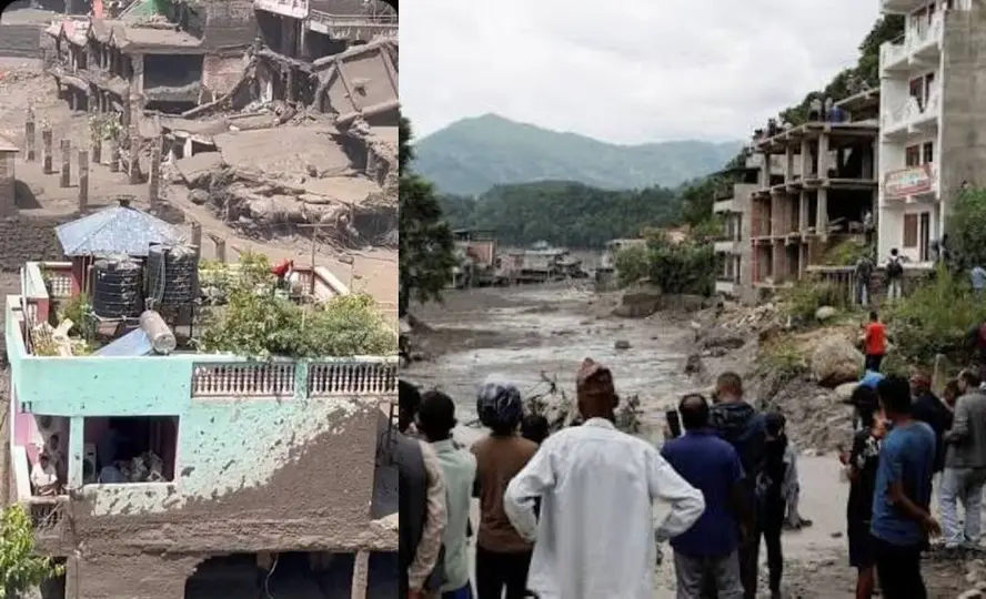 Varias personas se refugiaron en el balcón de la vivienda durante la inundación en Nuwakot, Nepal./especial
