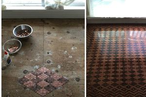 Mujer usa 13 mil monedas de centavos para renovar suelo