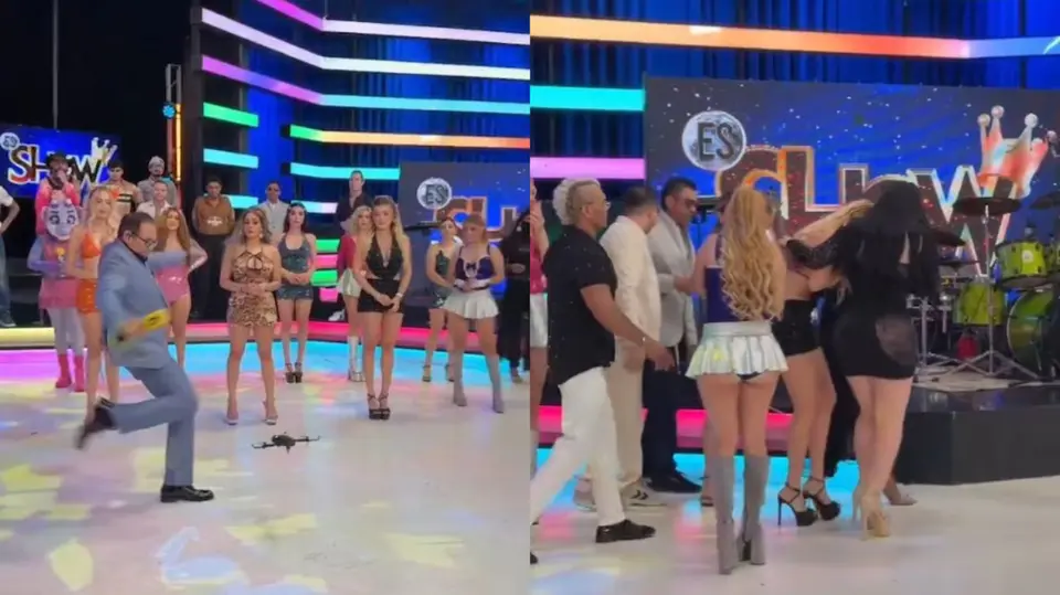 El conductor pateó un dron que golpeó a la modelo durante una transmisión en vivo. / Captura