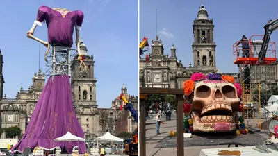 Catrina de 32 metros en el Zócalo CDMX: así va el montaje de la Ofrenda Monumental 2026