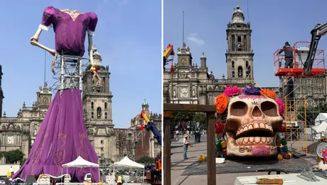 Catrina de 32 metros en el Zócalo CDMX: así va el montaje de la Ofrenda Monumental 2026
