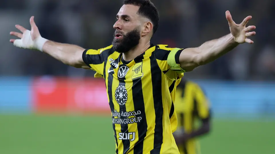 Karim Benzema celebra tras anotar un gol con Al-Ittihad | X: @ittihad_en