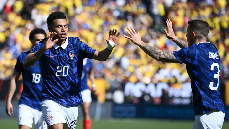 Désiré Doué en celebración en el partido amistoso de Francia contra Colombia | AP