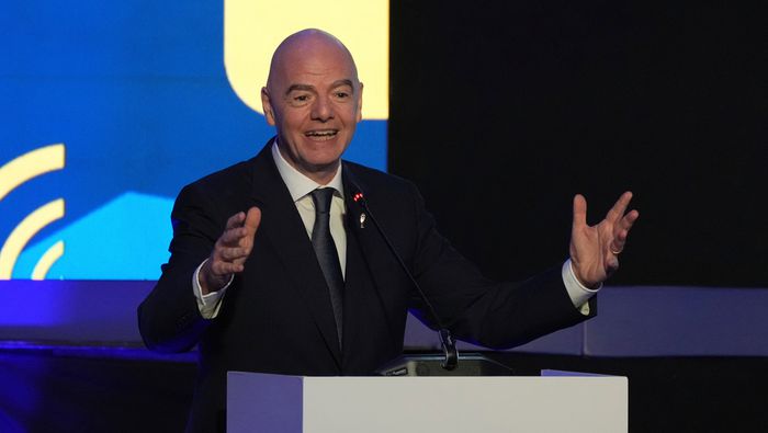 Gianni Infantino, presidente de la FIFA, durante un evento de Conmebol en Quito, Ecuador | AP
