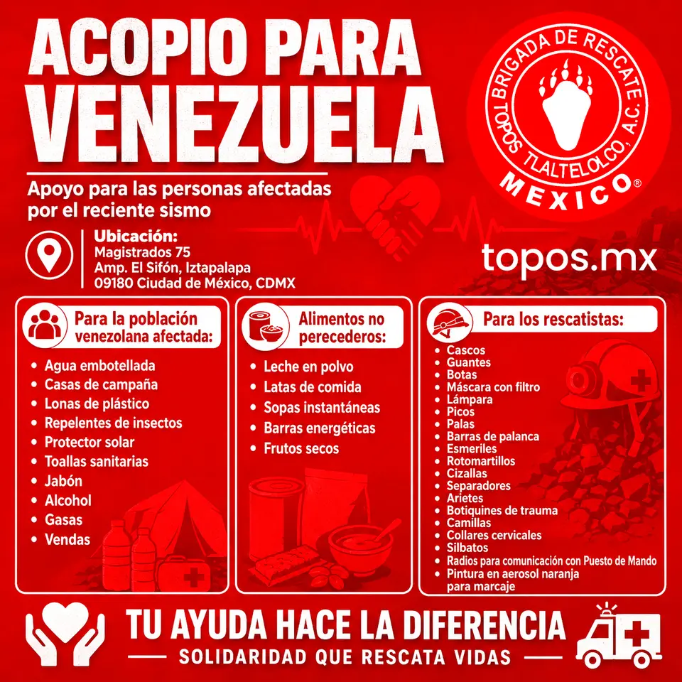 Conoce los diversos centros de acopio que hay en la Ciudad de México para ayudar al pueblo venezolano / @Topos