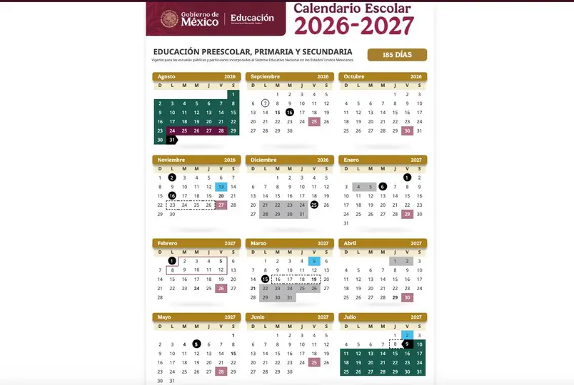 El calendario SEP 2026-2027 marca el viernes 30 de octubre como día sin clases para los alumnos./ SEP