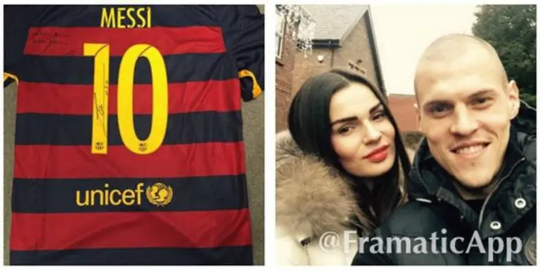Esposa de Skrtel le regala playera de Messi autografiada