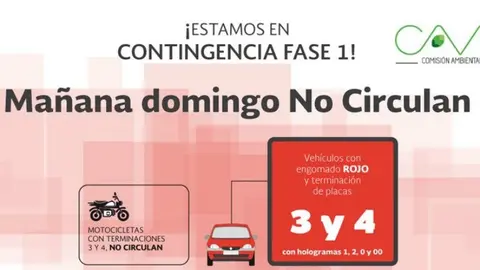 Por contingencia, este domingo habrá 'Hoy No Circula'