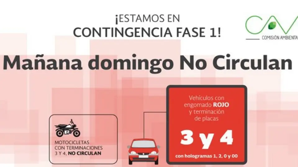 Por contingencia, este domingo habrá 'Hoy No Circula'