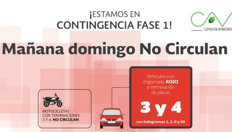 Por contingencia, este domingo habrá 'Hoy No Circula'