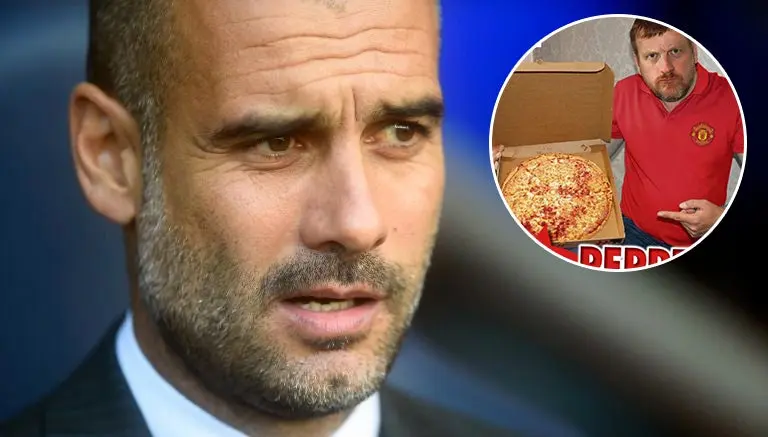 Fan del United descubre cara de Guardiola en pizza