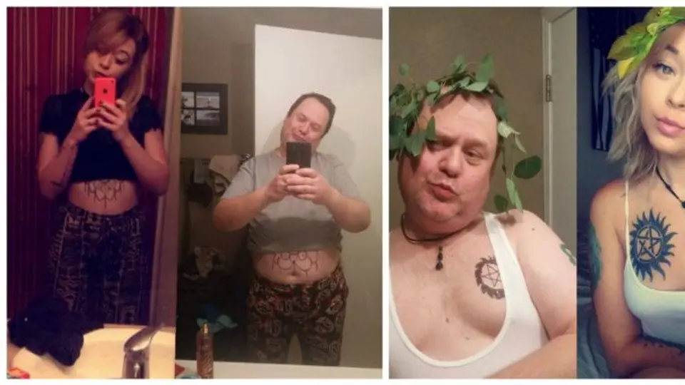 Padre 'arrasa' en redes por imitar fotos de su hija