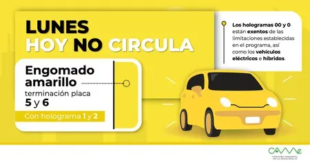 Los autos con engomado amarillo y placas 5 y 6 no podrán circular este lunes./ CAME