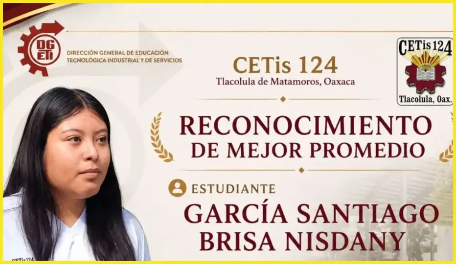 La aspirante concluyó sus estudios en el CETis 124 de Tlacolula de Matamoros con un promedio de 9.6, el más alto de su generación./ RS