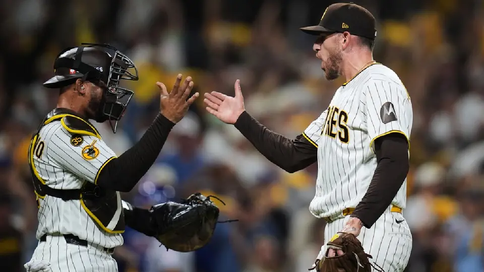 Joe Musgrove y Luis Campusano celebrando triunfo ante Chicago | AP
