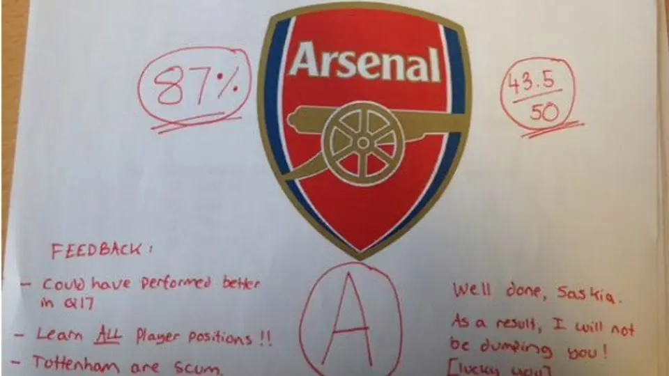 Mujer hace examen sobre Arsenal para salvar su relación