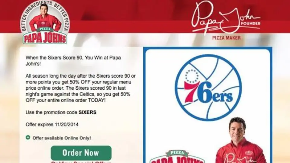 Pizzería tuvo que cambiar promoción por mala racha de 76ers