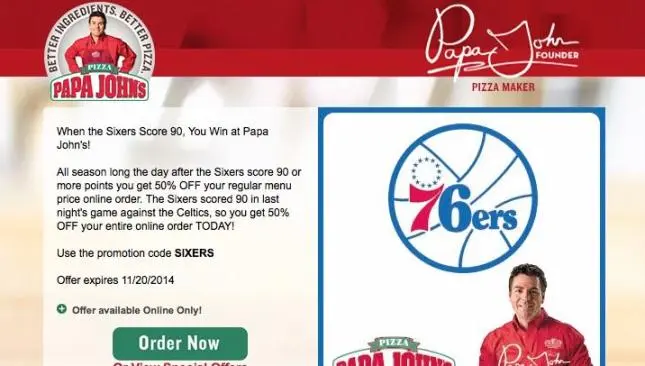 Pizzería tuvo que cambiar promoción por mala racha de 76ers