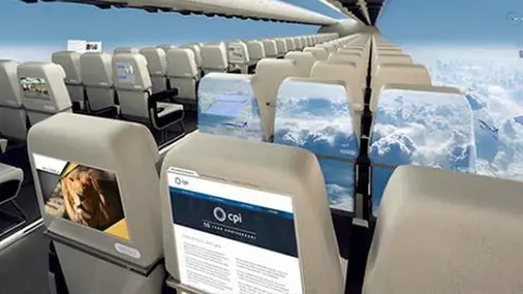 Diseñan avión futurista con pantallas en lugar de ventanas