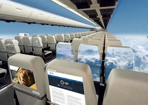 Diseñan avión futurista con pantallas en lugar de ventanas