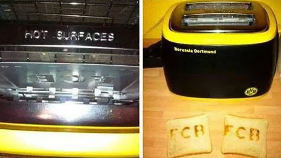 Aficionado compra tostadora del Dortmund y le da panes del Barça
