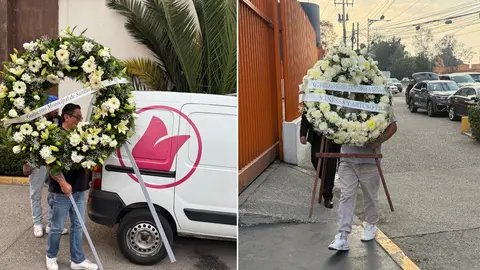 Coronas florales llegan al recinto donde se realizó el funeral del productor Pedro Torres, como muestra de despedida y condolencias. / CONTRA: Georgina Sánchez