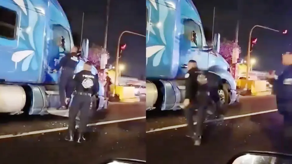 VIDEO: ¡Balazos, persecución y caos! Trailero se lanza contra policías en la México-Texcoco