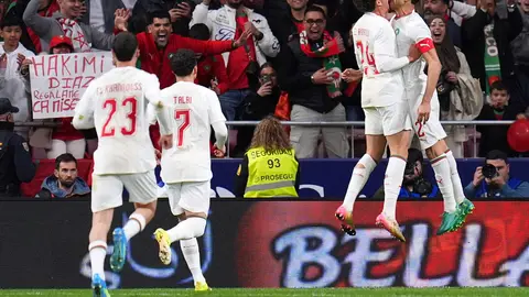 Jugadores de la Selección de Marruecos en celebración en el amistoso ante Ecuador | AP