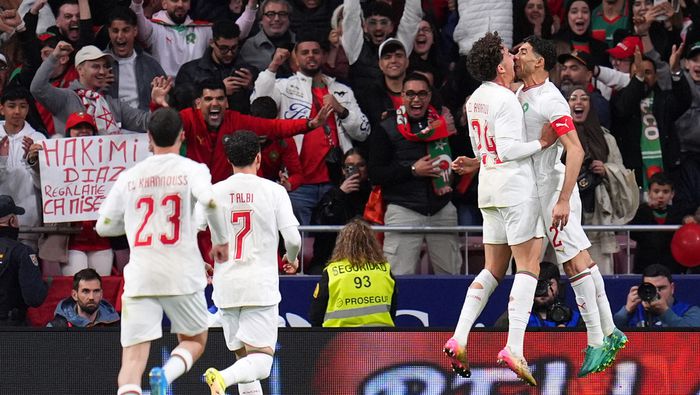 Jugadores de la Selección de Marruecos en celebración en el amistoso ante Ecuador | AP