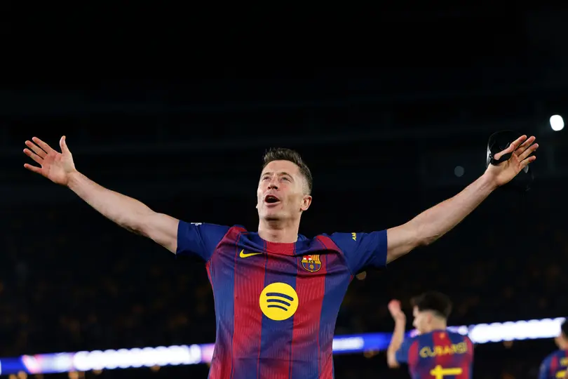 Lewandowski celebra gol con el Barcelona l AP