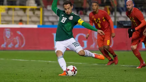 Andrés Guardado anotó de penalti contra Bélgica, en el Amistoso de 2017. l MEXSPORT