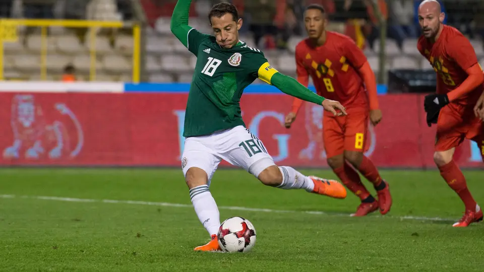 Andrés Guardado anotó de penalti contra Bélgica, en el Amistoso de 2017. l MEXSPORT