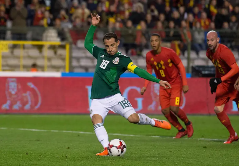 Andrés Guardado anotó de penalti contra Bélgica, en el Amistoso de 2017. l MEXSPORT