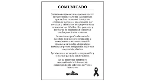 Grupo Reacción rompió el silencio tras la muerte de su vocalista./ IG: @gruporeaccionoficial