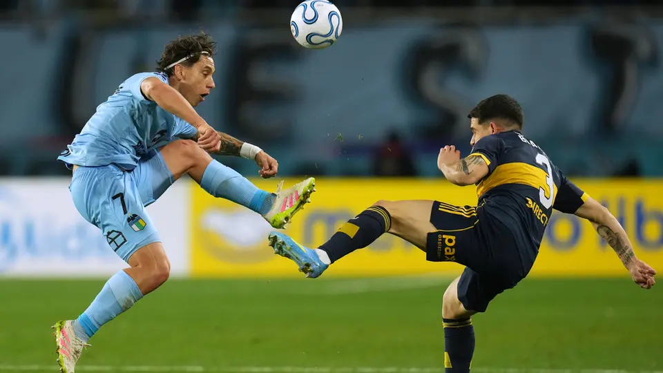 Martin Sarrafiore y Lautaro Blanco en el partido de Copa Sudamericana | AP