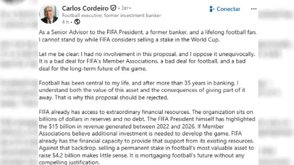 Así fue el comunicado de Carlos Cordeiro, ex asesor de la FIFA | AP