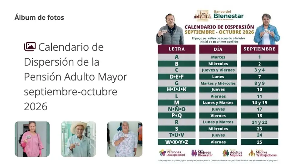 La Pensión Bienestar entregará 6 mil 400 pesos a adultos mayores durante septiembre./@gobiernodemexico